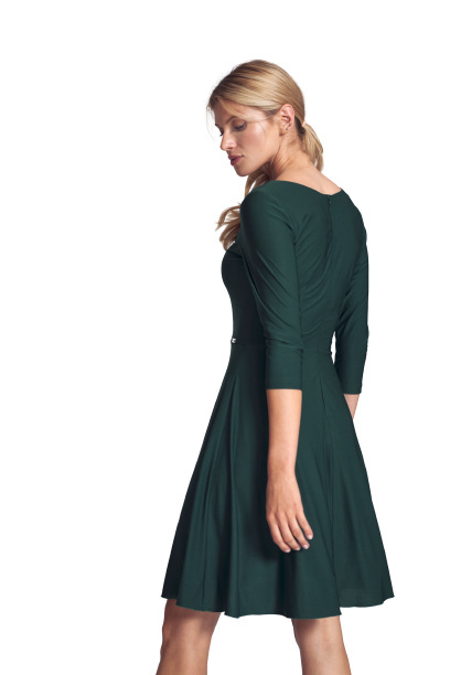 Sukienka Midi - Rozkloszowana Z Dekoltem V - zielona